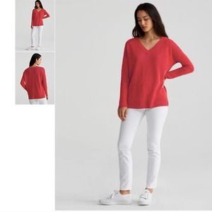 Eileen Fisher Pink Organic Linen V-Neck Sweater